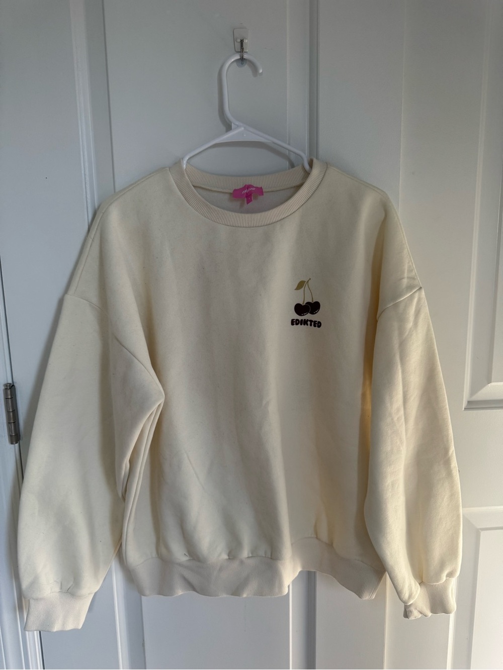 Edikted Cream Crewneck Sweatshirt with Cherry